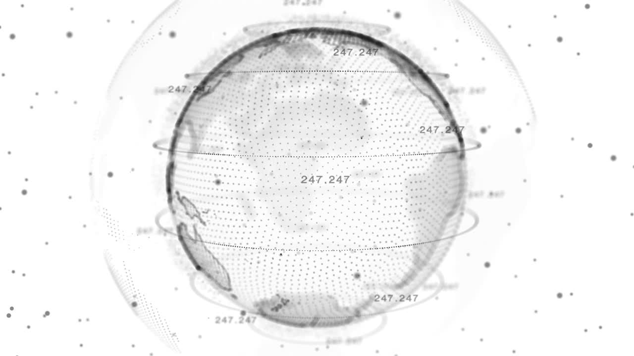 Ologramma del pianeta Terra, connessione di nodi rotante, animazione in loop 4K con canale alfa, globale.
