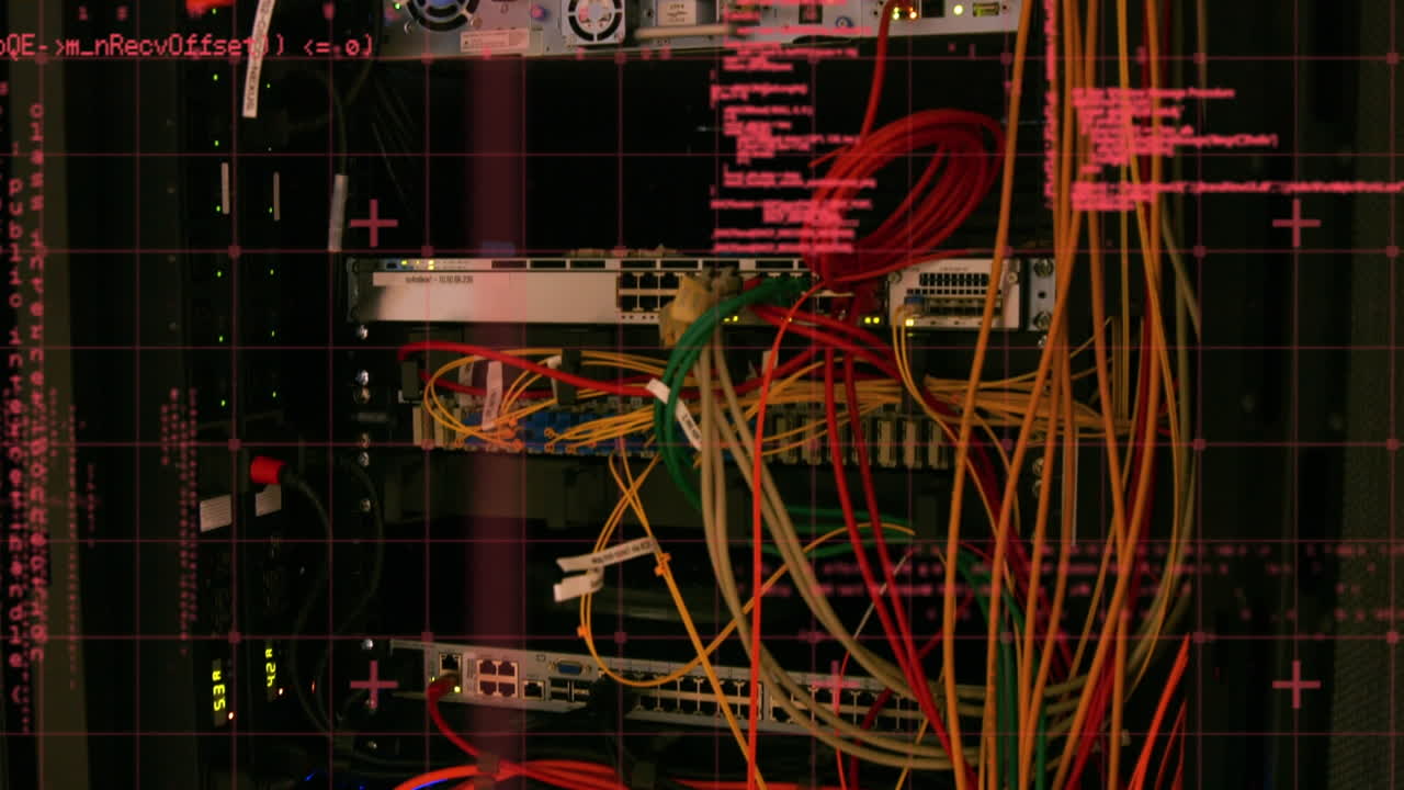 animación del procesamiento de datos en un primer plano del servidor informático