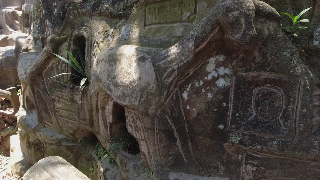 Animali, cervi, disegni scolpiti nella parete rocciosa a El Jalacate, Nicaragua
