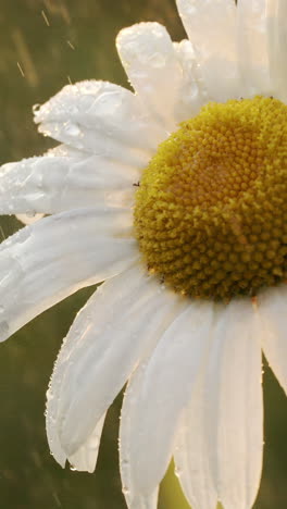 close-up of a wet daisy in the rain