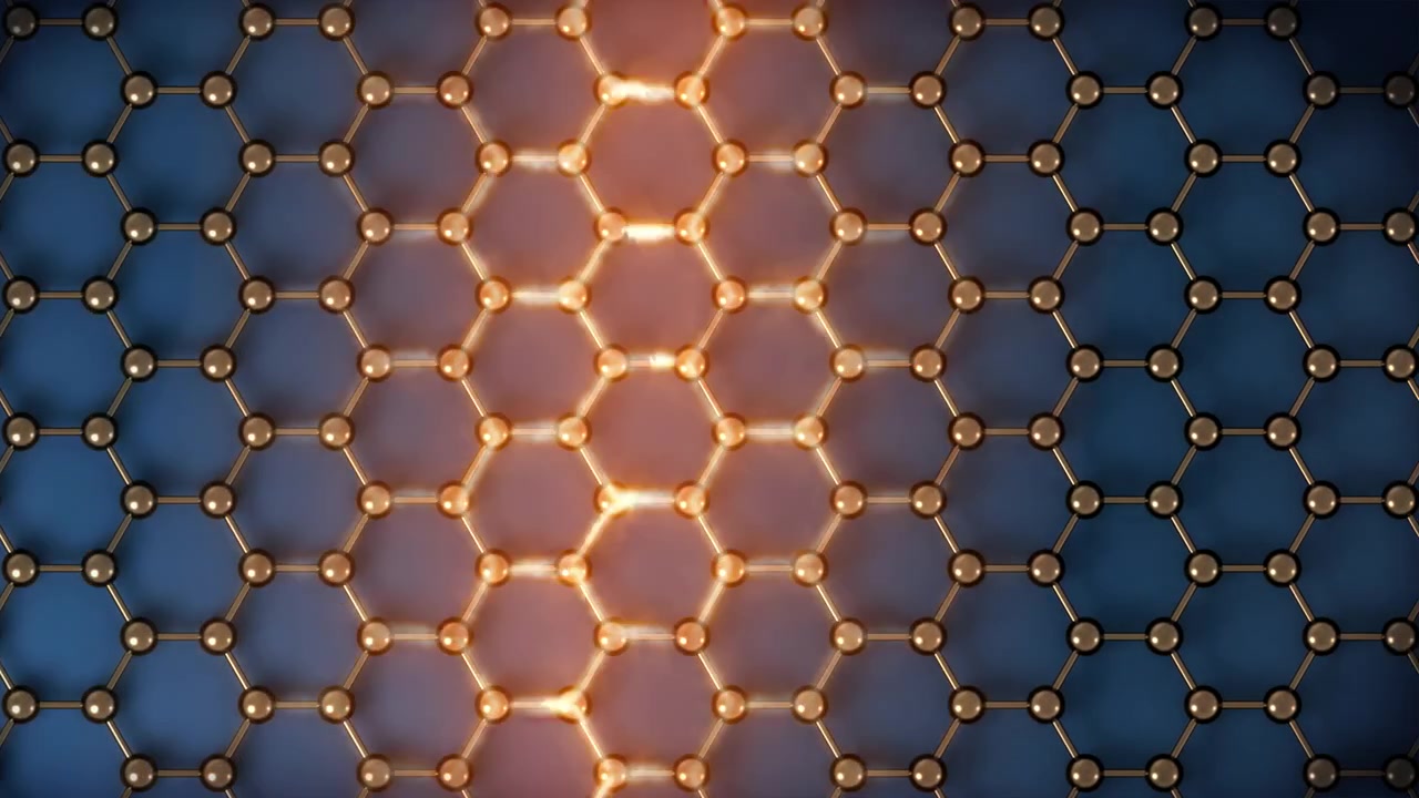 Bucle de conductividad térmica de grafeno azul. Esta animación 3D de nanotecnología representa la conductividad térmica
