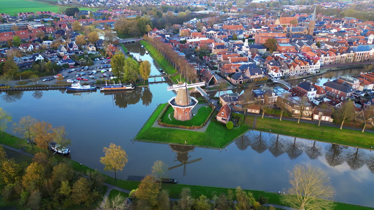 Aerial view: Windmill at Dokkum, Friesland, The Netherlands