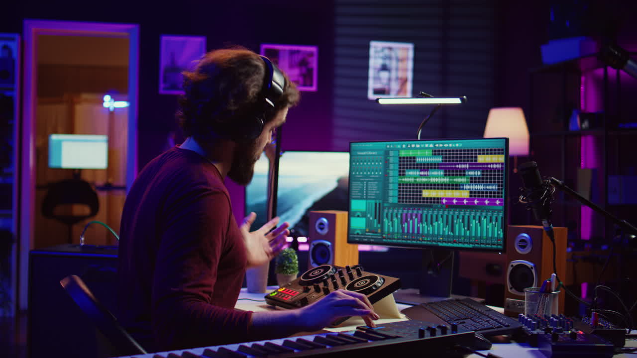 ingeniero de audio trabajando con la placa de sonido para crear los sonidos perfectos
