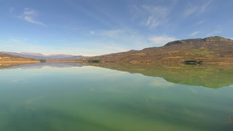 volar sobre un lago a través de grandes árboles