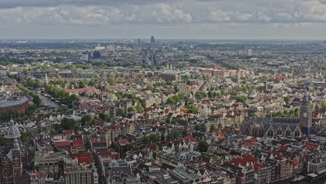 amsterdam netherlands aerial v22 wide shot capturing downtown cityscape across neighborhoods, showing the contrast between traditional dutch buildings and late development architectures - august 2021