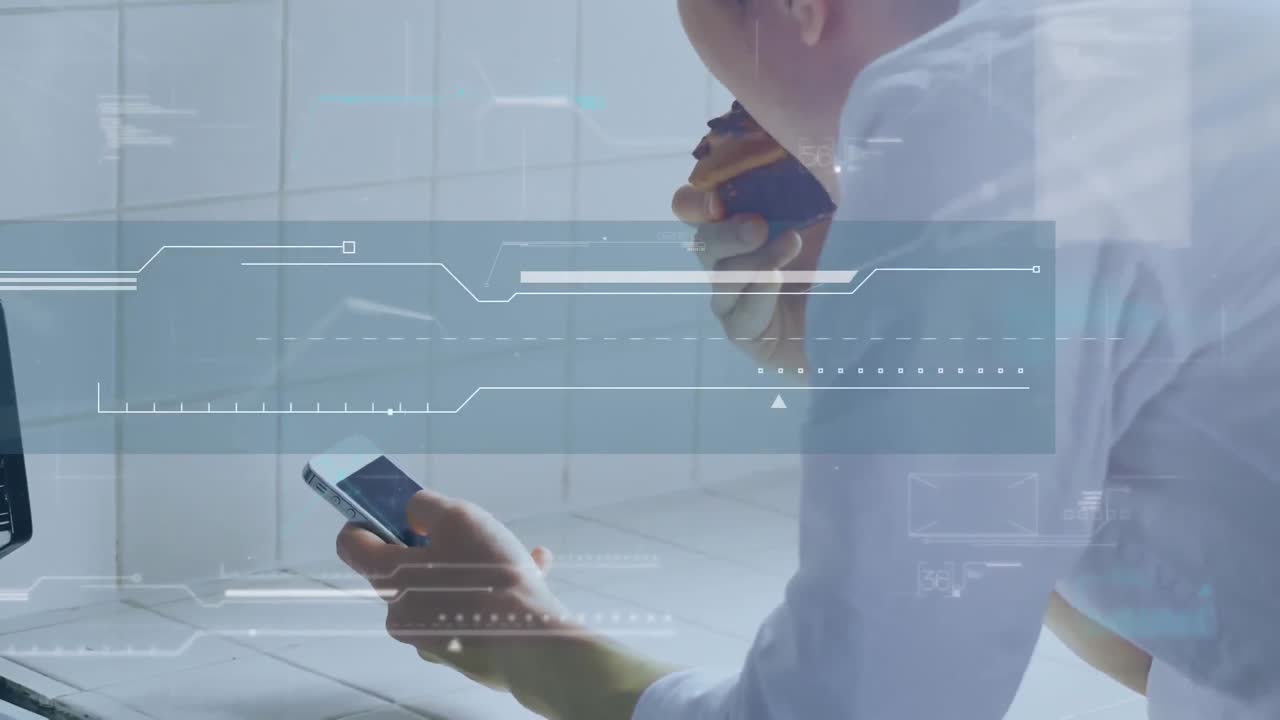 animación del procesamiento de datos sobre el hombre utilizando un teléfono inteligente