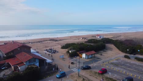 aerial view of car park on the wild beach of the landes