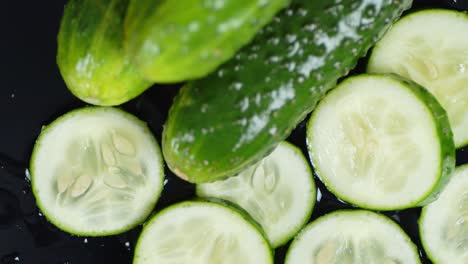 slices of fresh cucumber slowly rotate.