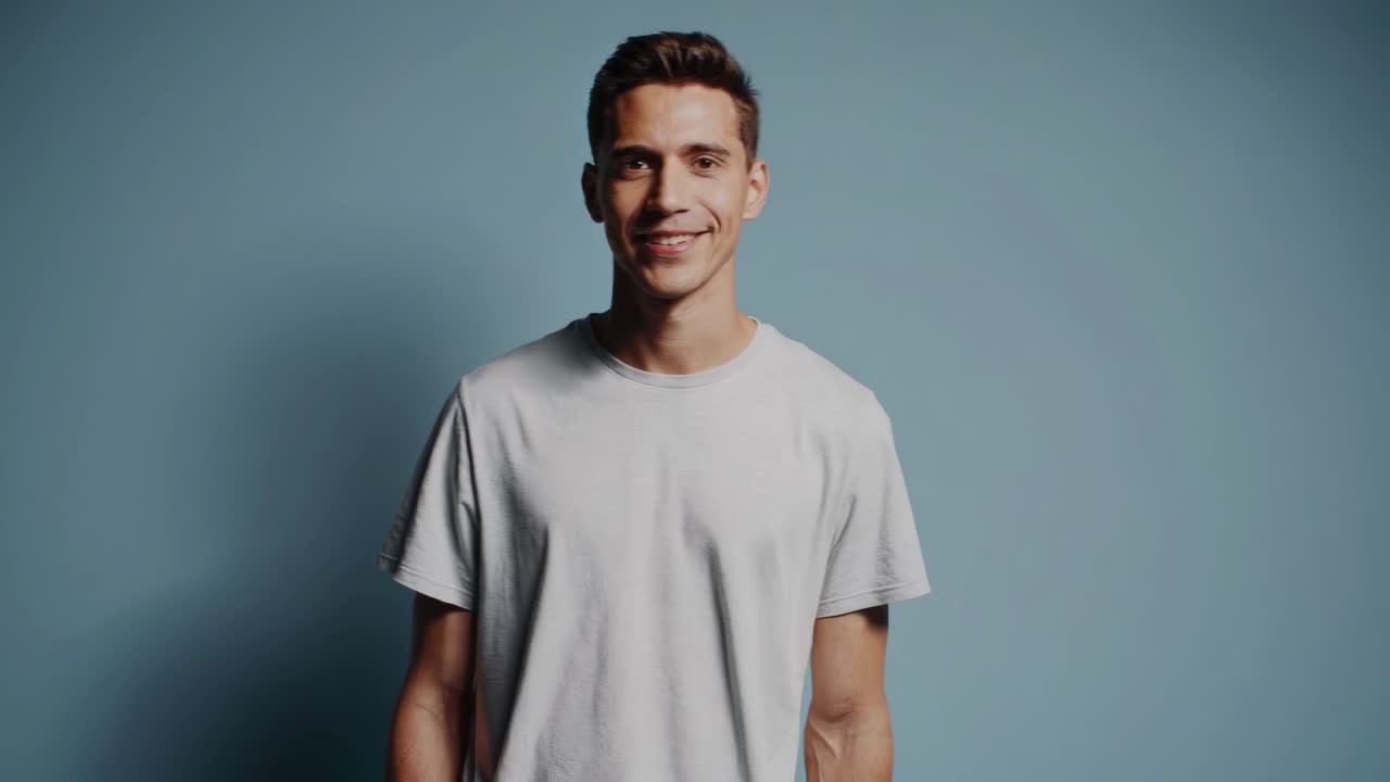 hombre sonriente señalando