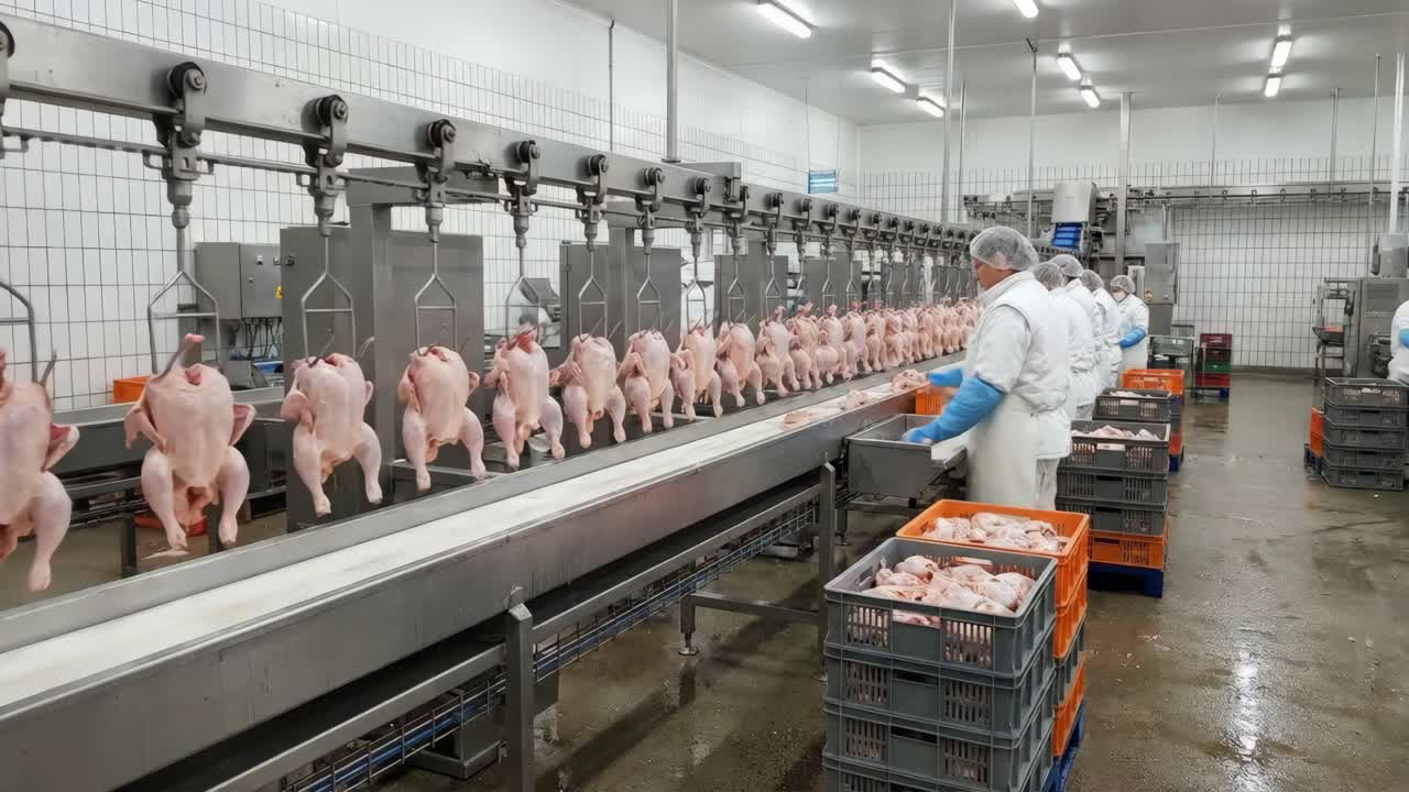 Chicken Processing in a Food Production Factory