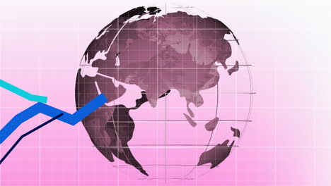 Animación-Del-Procesamiento-De-Datos-Financieros-Sobre-El-Mundo-Sobre-Fondo-Rosa