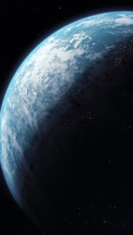 vertical format : a cinematic rendering of planet earth during sunrise as view from space with vibrant blue sky atmosphere