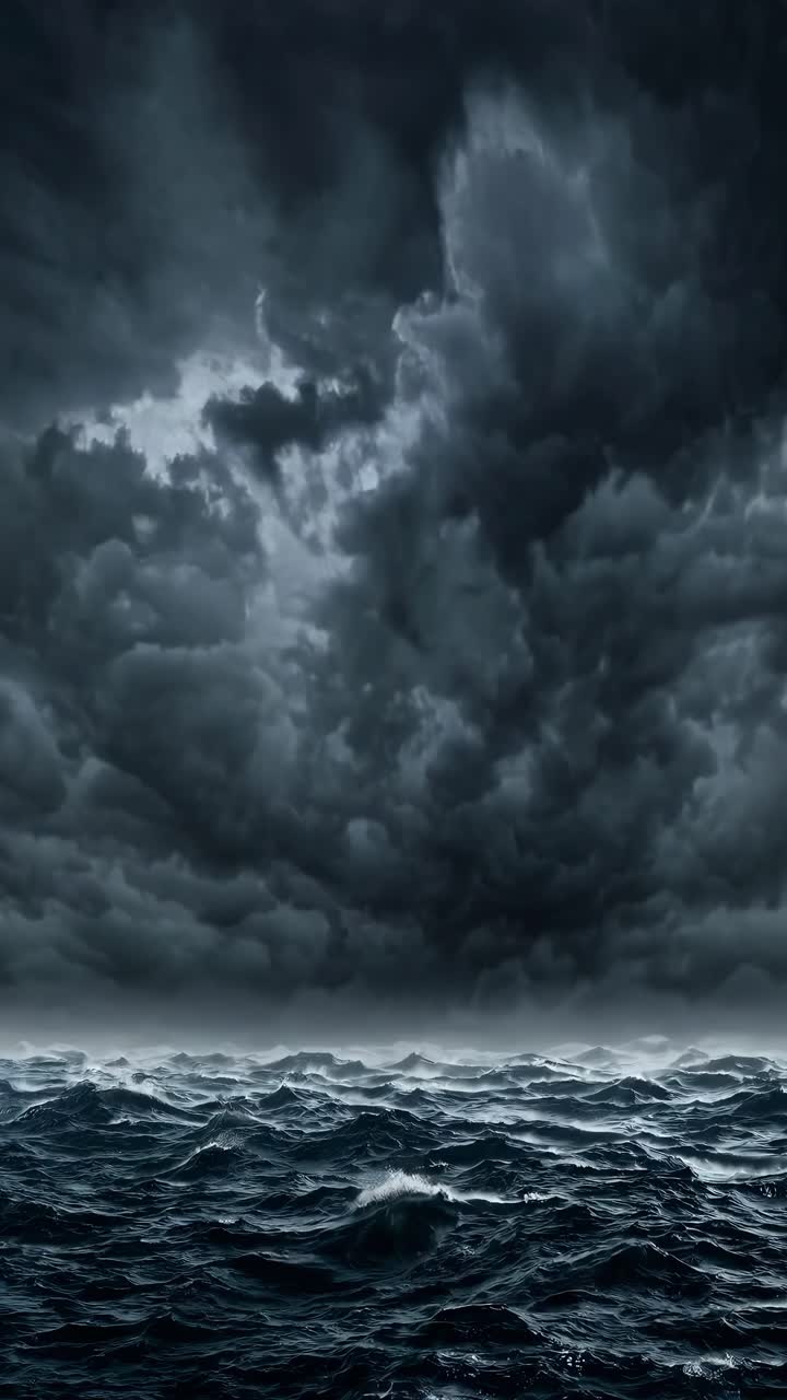 Dramatic seascape with stormy clouds and turbulent waves, captured from a low angle
