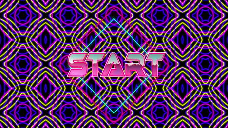 animation of start text over shapes on black background