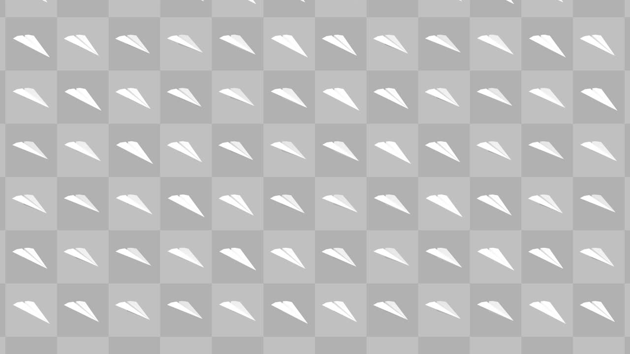 Handmade paper plane collection. Loop animation of flowing white paper plane on gray background. Business connection concept. Origami airplane flying.