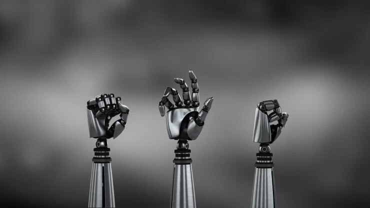 Manos de robot sobre fondo gris