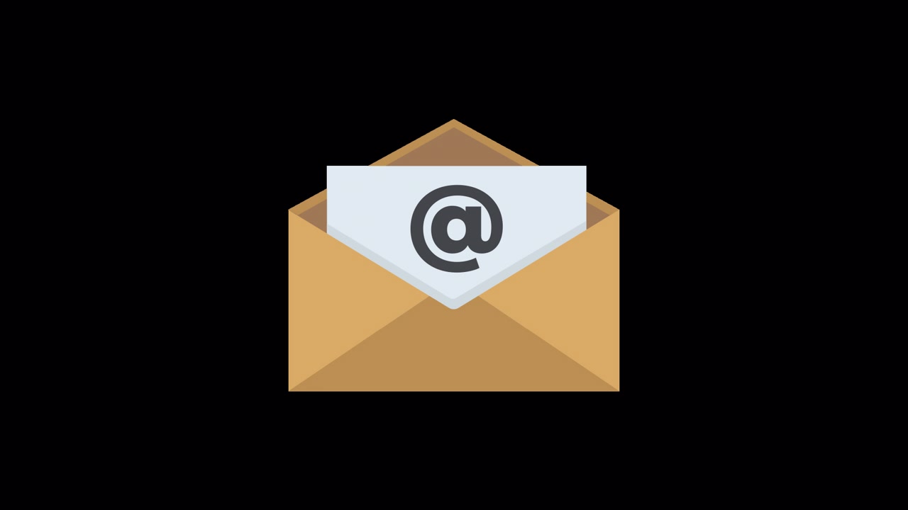 Animeret e-mailkonvolutikon, der åbner og afslører et snabel-a-symbol