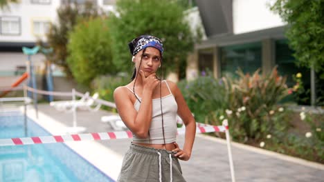 teenage girl by pool