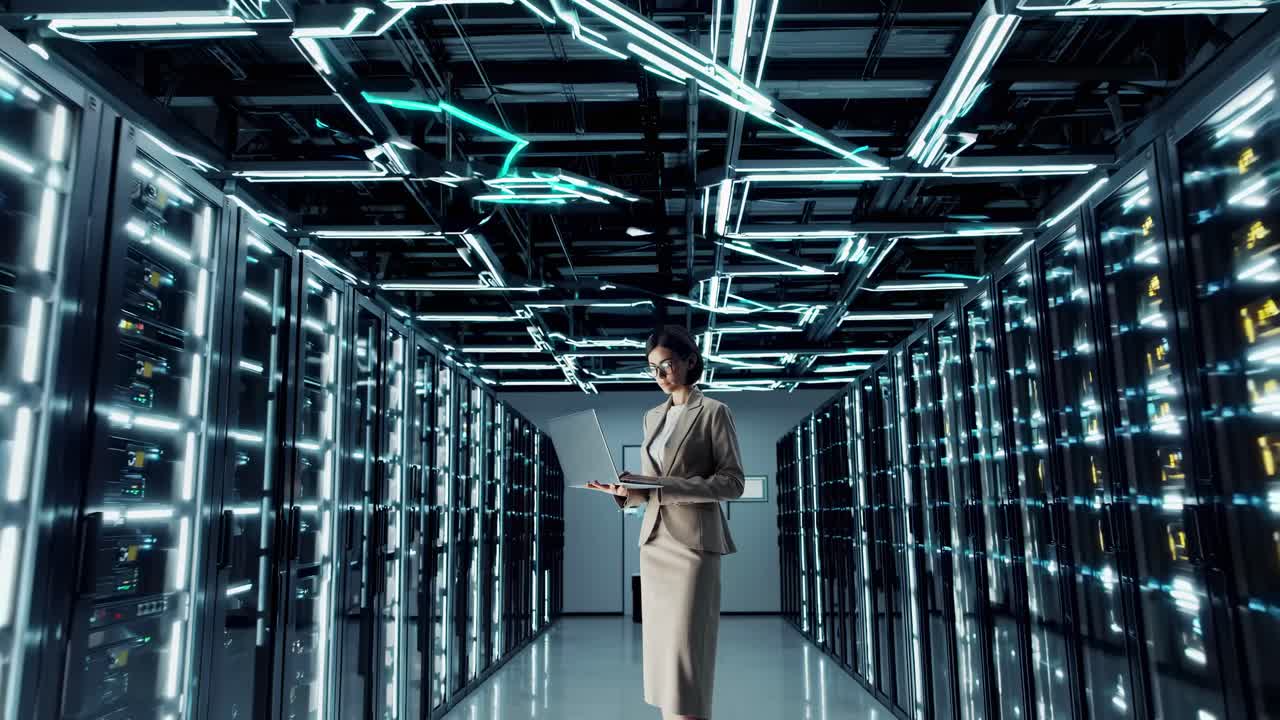 Business Woman Working in a Modern Data Center