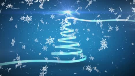 Animation-of-christmas-tree-and-snow-falling-on-blue-background