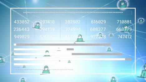 animation of network of connections with icons over data processing