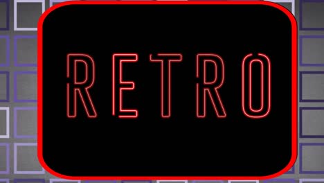 animation of neon retro text over black background