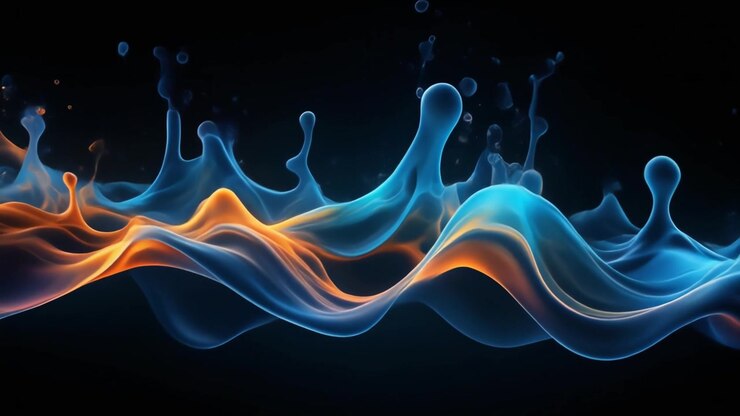 Movimento ondulatorio liquido astratto con colori blu e arancioni