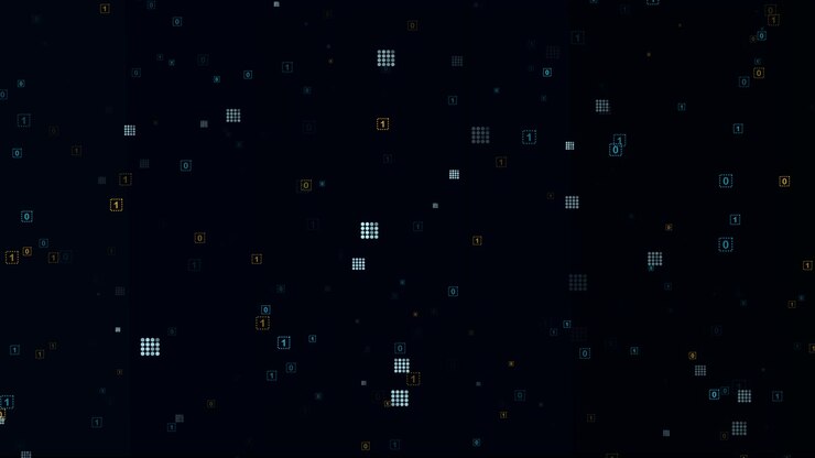 Digital Binary Code Background with Floating Data Particles