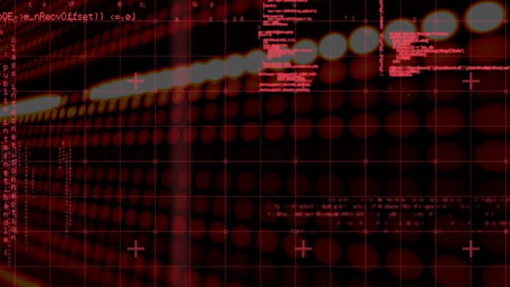 Animation af databehandling i rødt på sort baggrund
