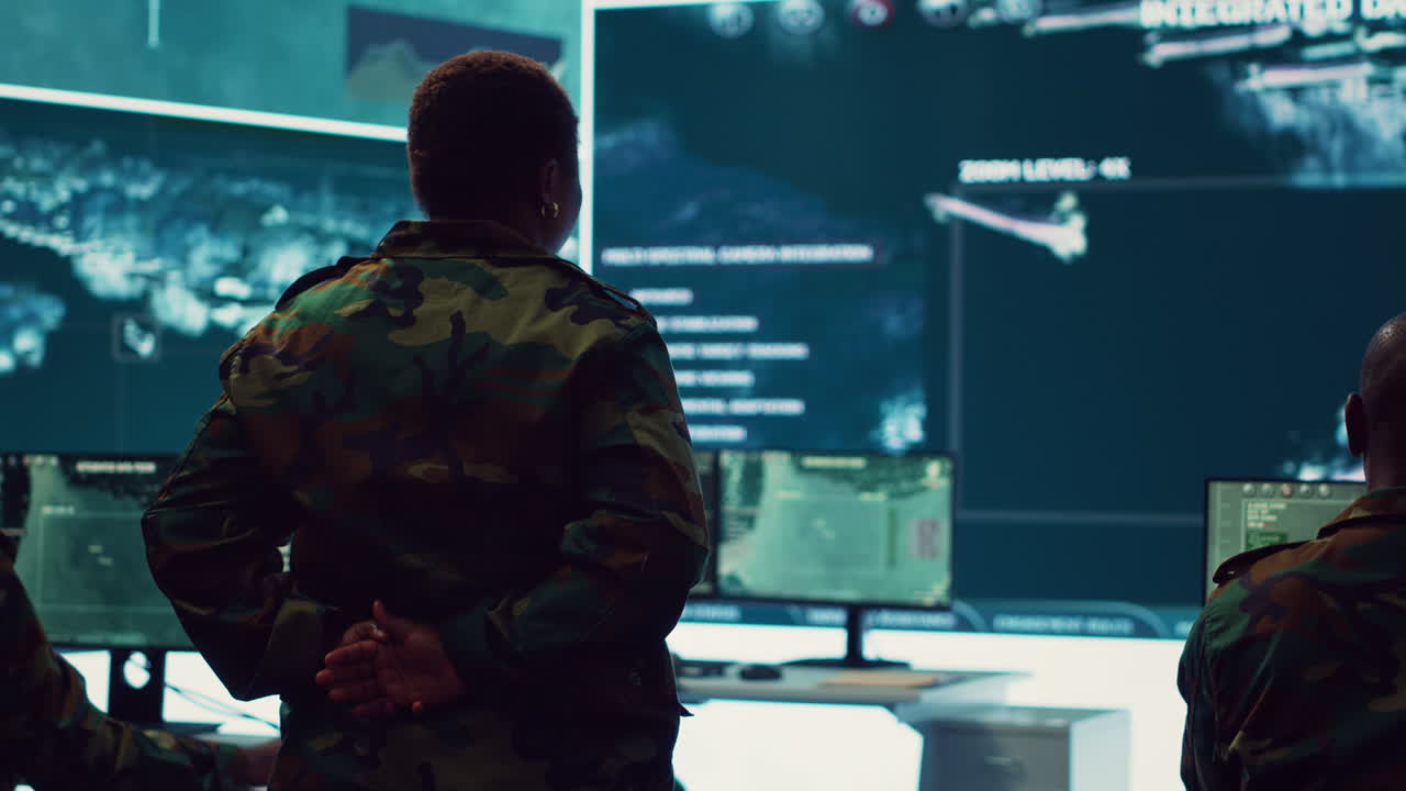 Female technical sergeant monitoring air traffic to detect any enemy aircraft