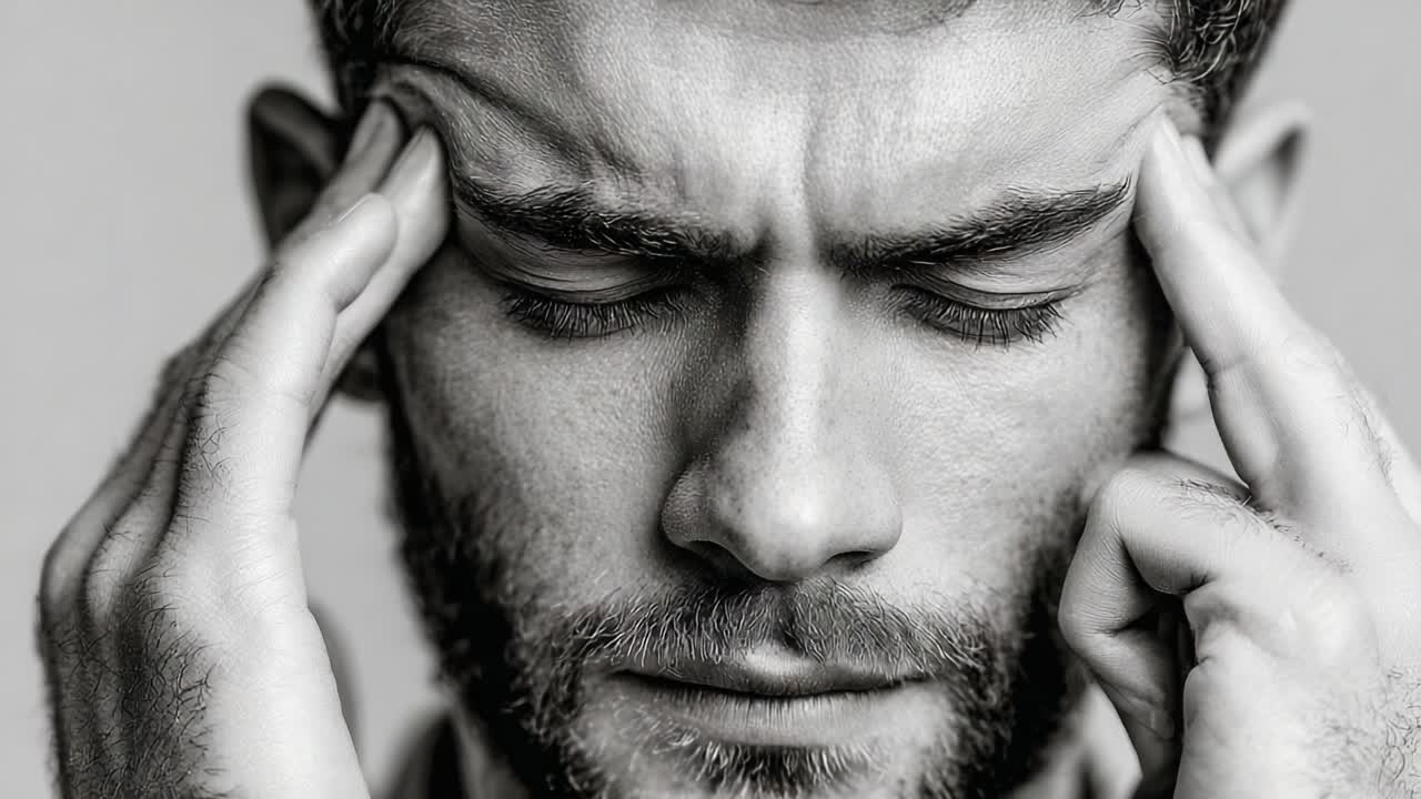 A Man Experiencing Intense Discomfort, Illustrating Signs of Stress and Frustration with a Focus on His Facial Expressions and Body Language