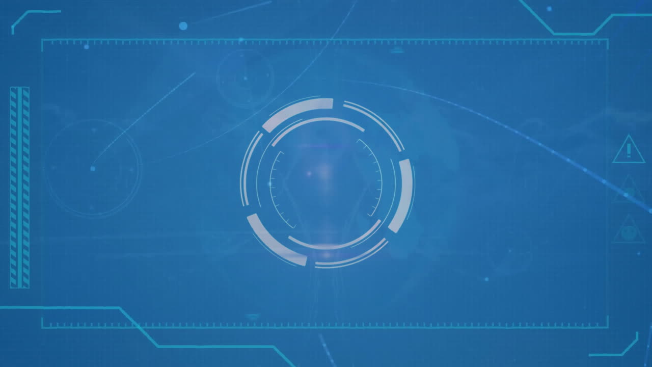 Animation of network of connections and scope over blue background