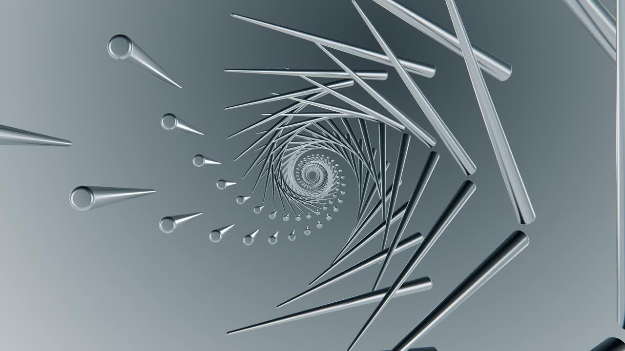 туннельные трубки. беспрепятственное кольцевое видео. строительство из серебряного металла острые углы с отражениями. футуристический научно-фантастический интерьер. камера движется вперед. uhd 3840x2160. 3d рендеринг для бизнеса.