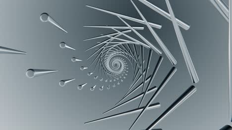 tubos de túnel. video de bucle sin costuras. construcción de metal plateado esquinas afiladas con reflejos. interior futurista de ciencia ficción. la cámara se mueve hacia adelante. uhd 3840x2160. renderización 3d para negocios.
