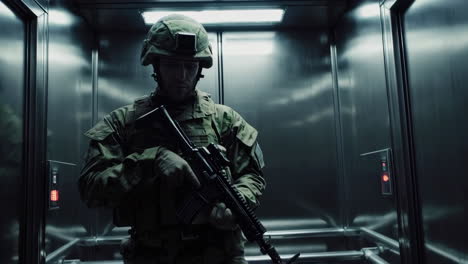 soldier in elevator