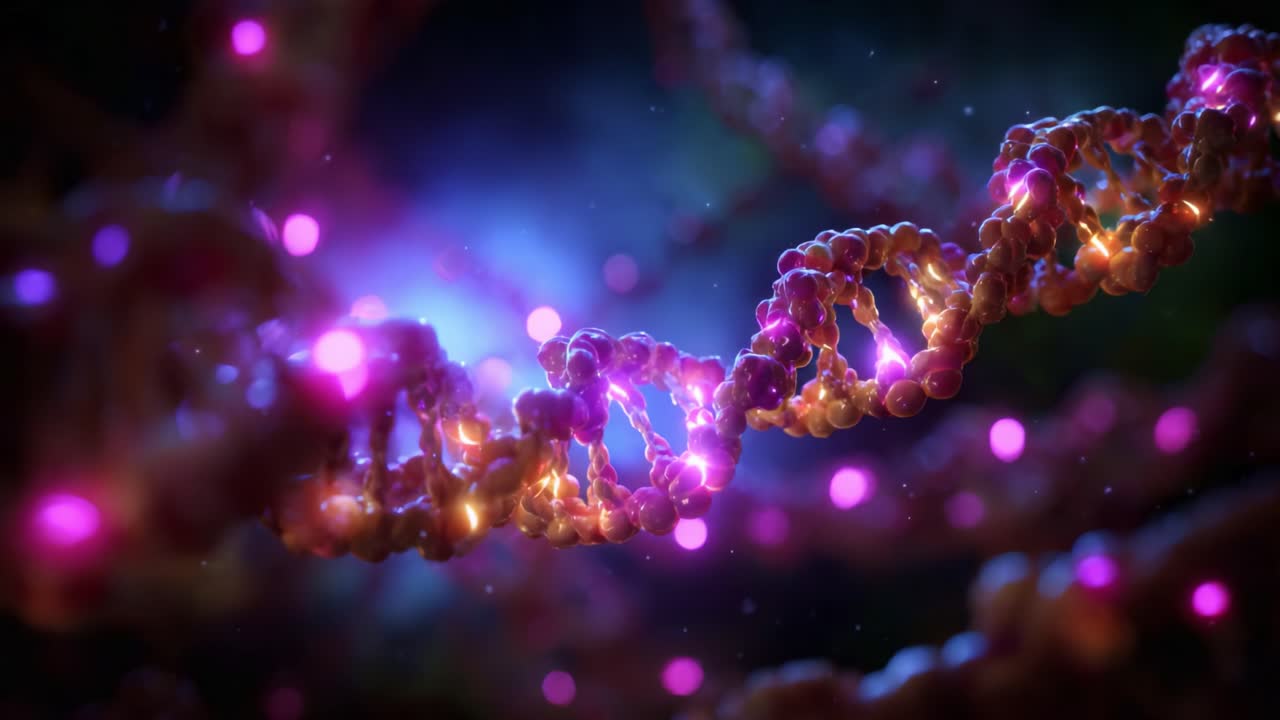 Exploring the Intricate Structure of DNA with Glowing Molecules in a Stunning Visualization of Genetic Material in a Colorful Environment