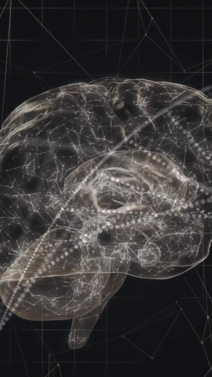 Digital animation of human brain and dna structure spinning against network of connections