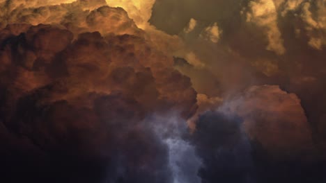 a thunderstorm inside a sunset or sunrise cloud moves with its lightning strike