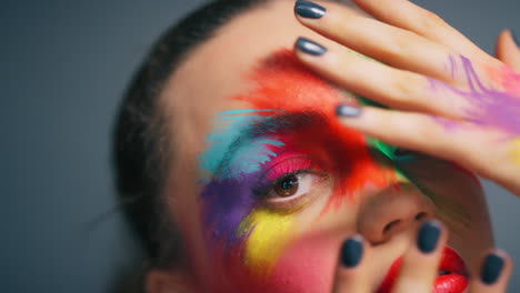 face, makeup and woman in studio for art