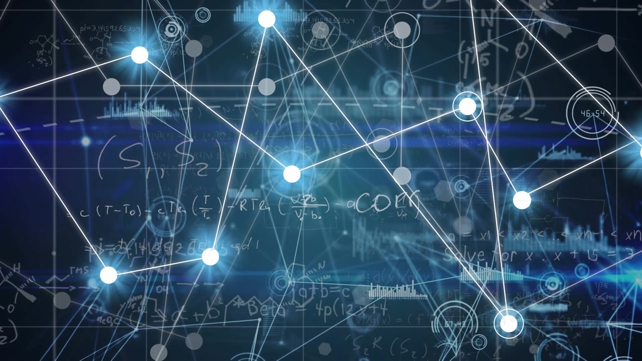 Abstract Digital Network with Glowing Connections and Data Overlay