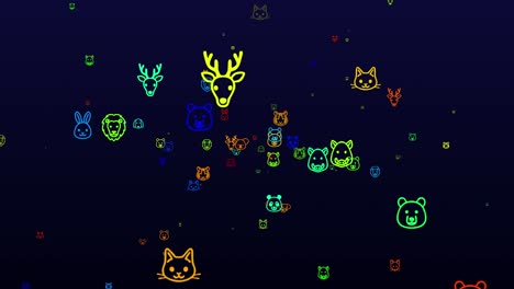 World Animal Day. neon icons background. seamless pattern. loop animation. small, multicolored icons, illustrations or logos appear, fly slowly on black backdrop