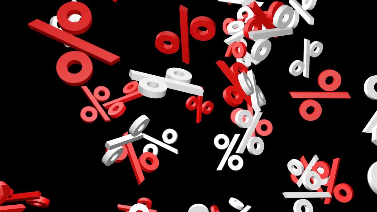 Big sale discount percent falling down animation footage. Green screen.