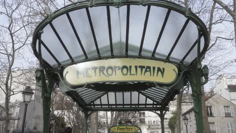 typical paris metro entrance. metropolitan. static shot