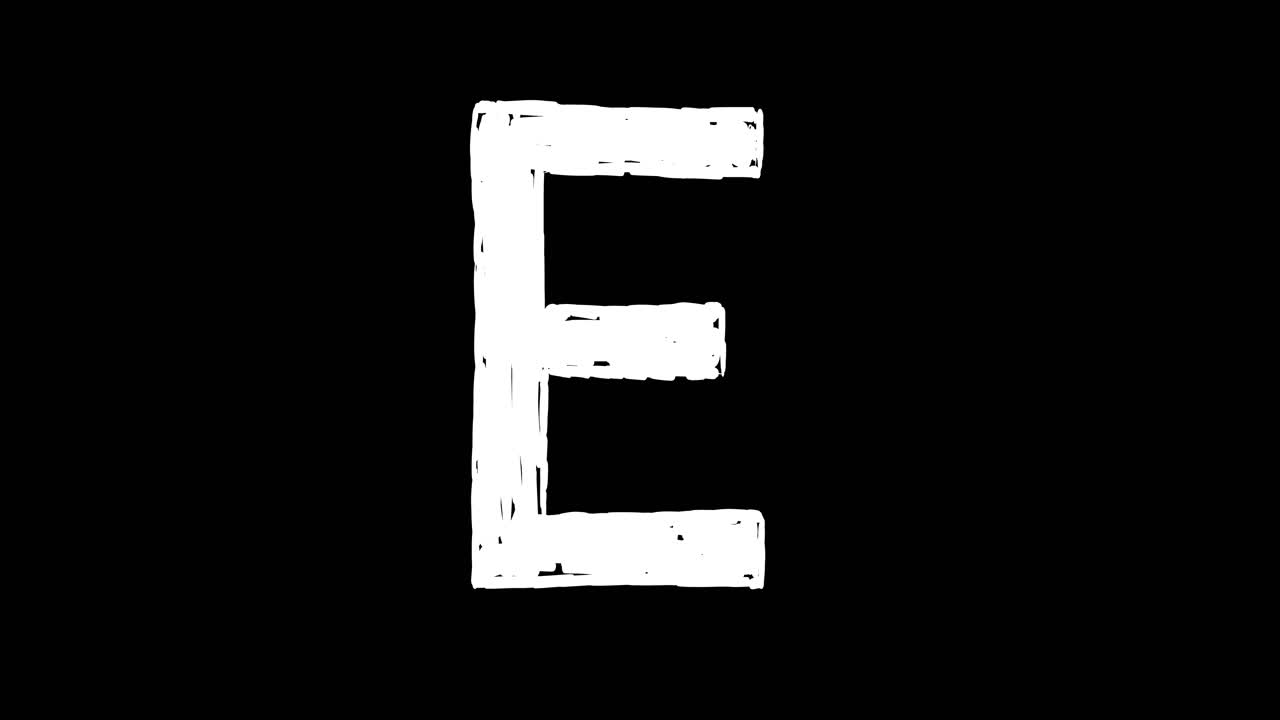 Lettera E bianca animata disegnata a mano su sfondo nero