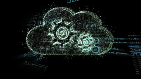 animación de computación en la nube y procesamiento de datos sobre fondo digital con números