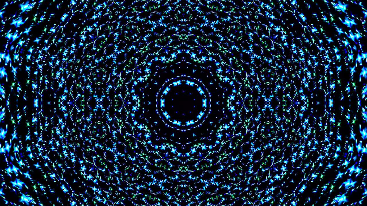 Abstract Kaleidoscope pattern with red blue colors. Magic mandala. 4k