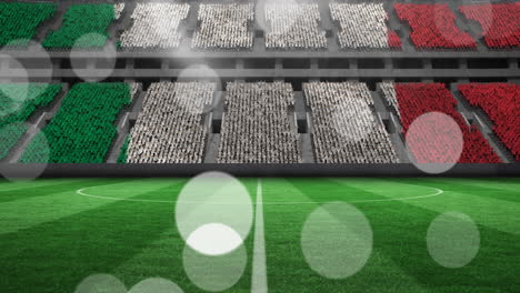 Animation-Von-Weißen-Lichtflecken-Mit-Italienischer-Flagge-über-Dem-Sportstadion