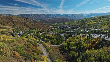 aerial view of aspen, colorado in autumn