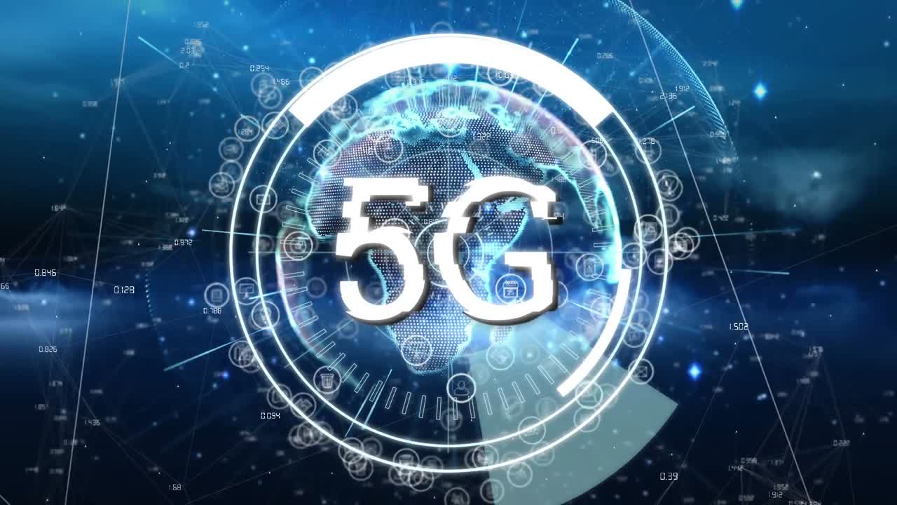 globo e 5g scritti nel mezzo di un cerchio futuristico