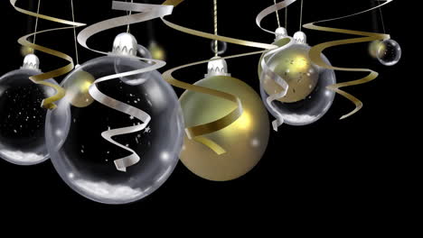 animación de banderas de fiesta y baubles en fondo negro